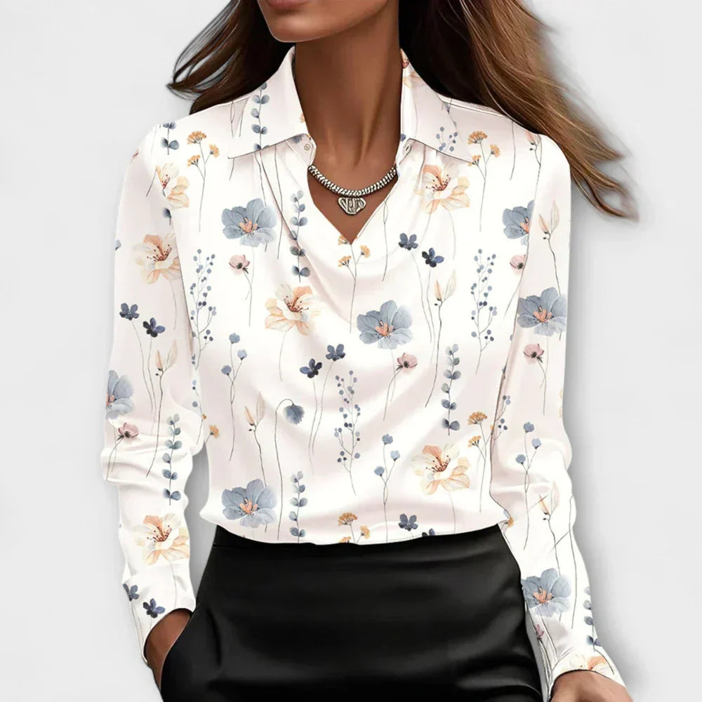 Draped Cowl Neck Long Sleeve Satin Blouse 9