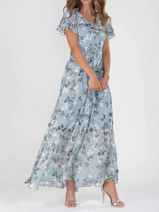Floral V-Neck Flutter Sleeve Maxi Dress 3