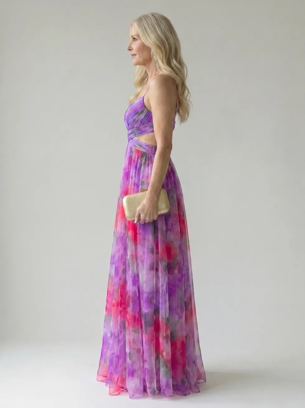 Floral V-Neck Twist Front Sleeveless Mesh Maxi Dress 10