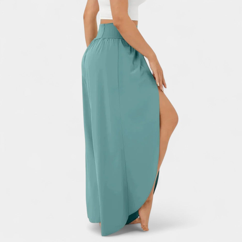 High Waist Split Front Layered Wide Leg Palazzo Pants 3