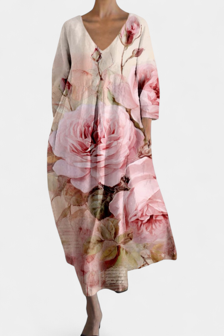 Abstract Print V-Neck Three Quarter Sleeve Oversized Maxi Dress 10