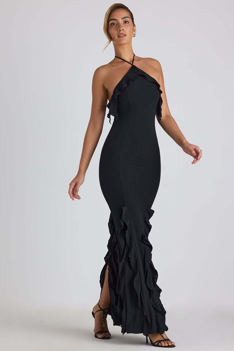 Halter Neck Ruffle Fishtail Mermaid Gown - View 10