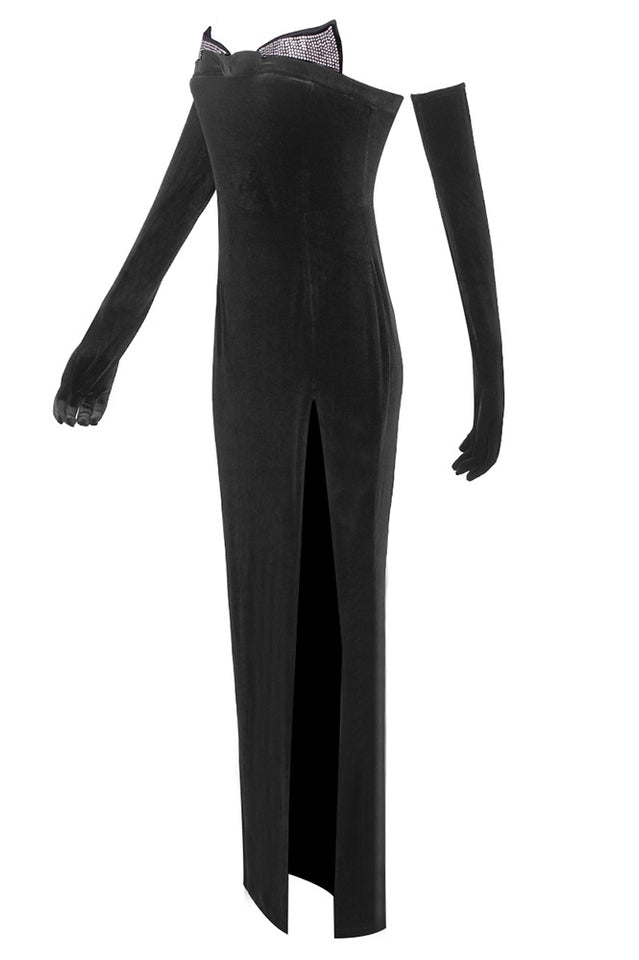 Strapless Embellished Maxi Velvet Dress - View 22
