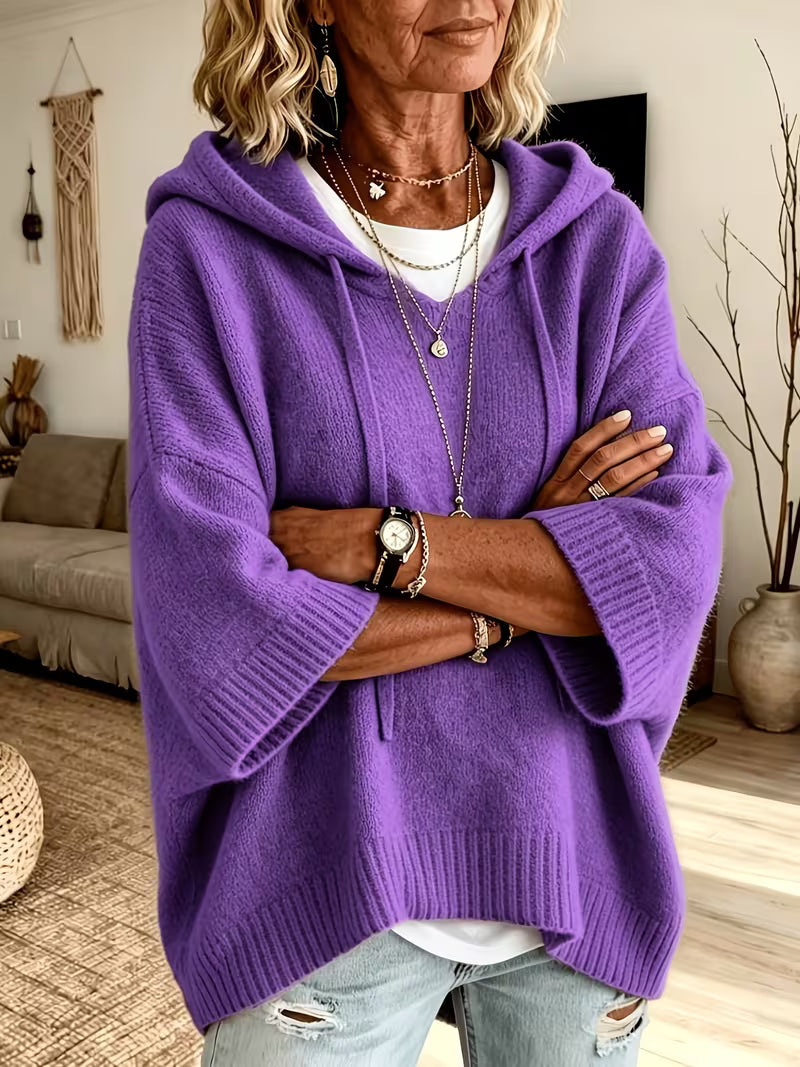 Hooded Drawstring Oversized Knit Poncho Sweater 5