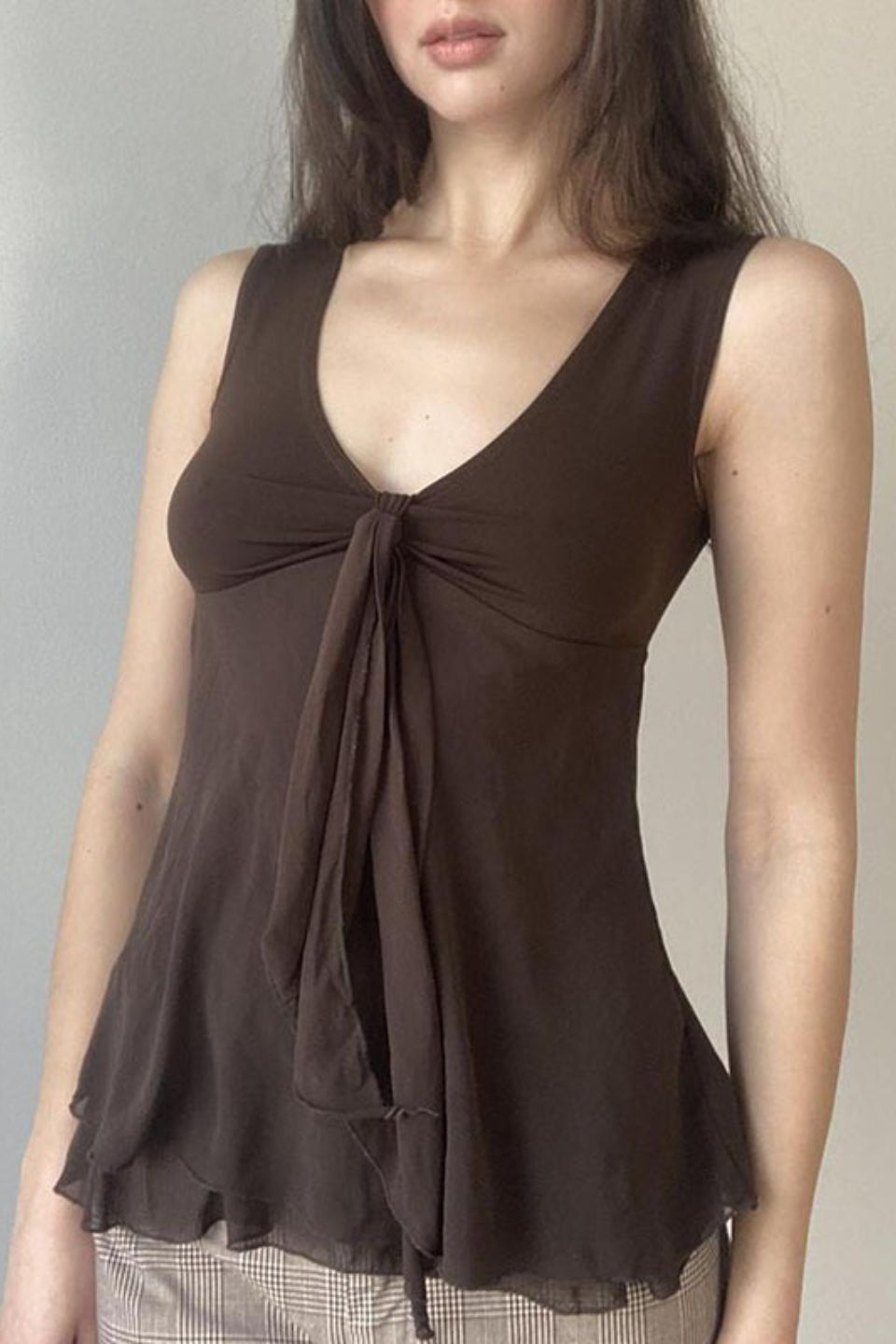 Vintage V Neck Tie Detail Tank Top