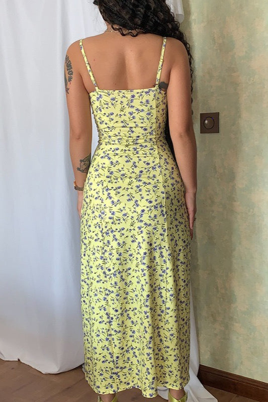 Velvet Deep V-Neck High Split Slip Maxi Dress - View 8