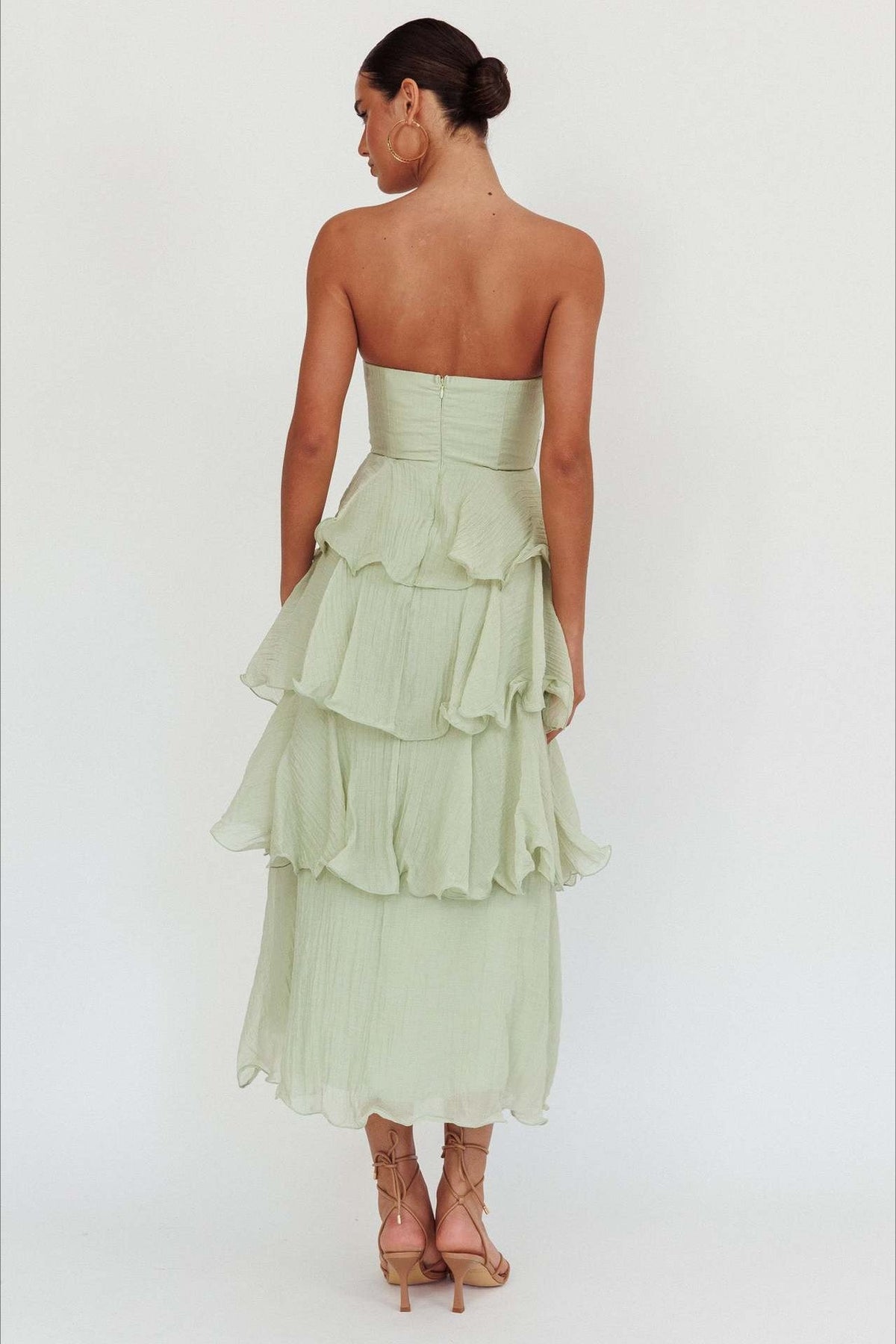 Strapless Tiered Ruffle Fit and Flare Midi Dress - View 14