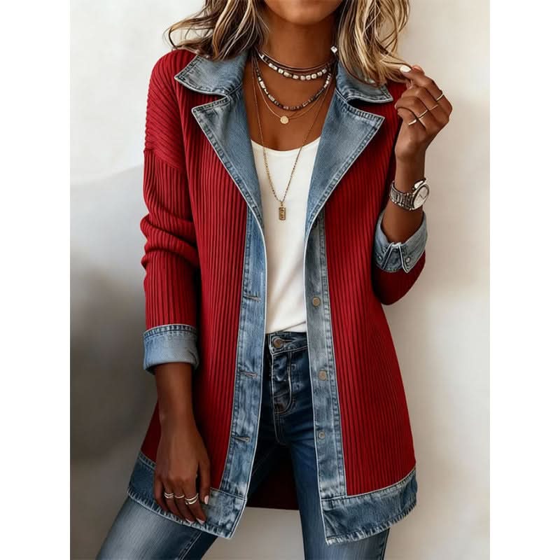 Denim Contrast Corduroy Lapel Button Front Jacket 4