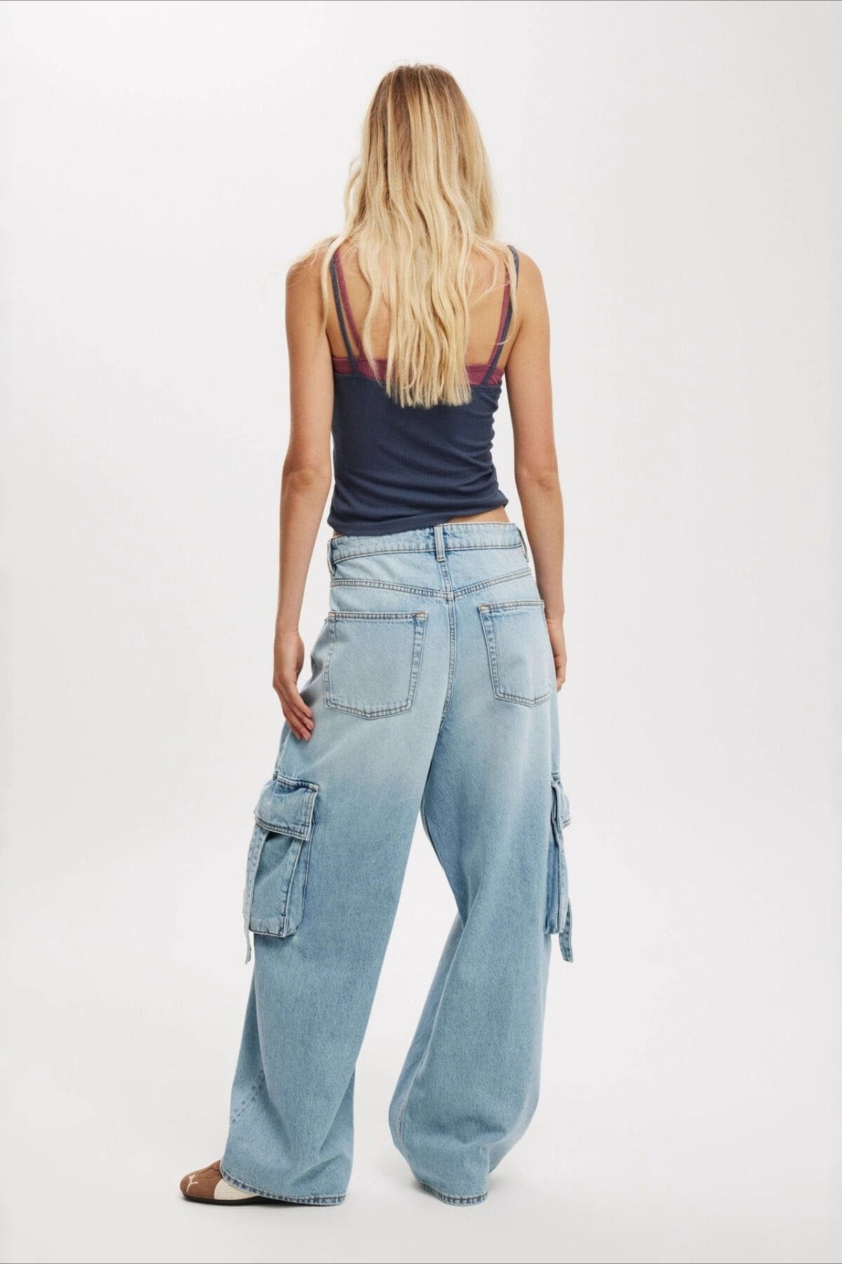 Vintage Washed Distressed Wide-Leg Denim Jeans
