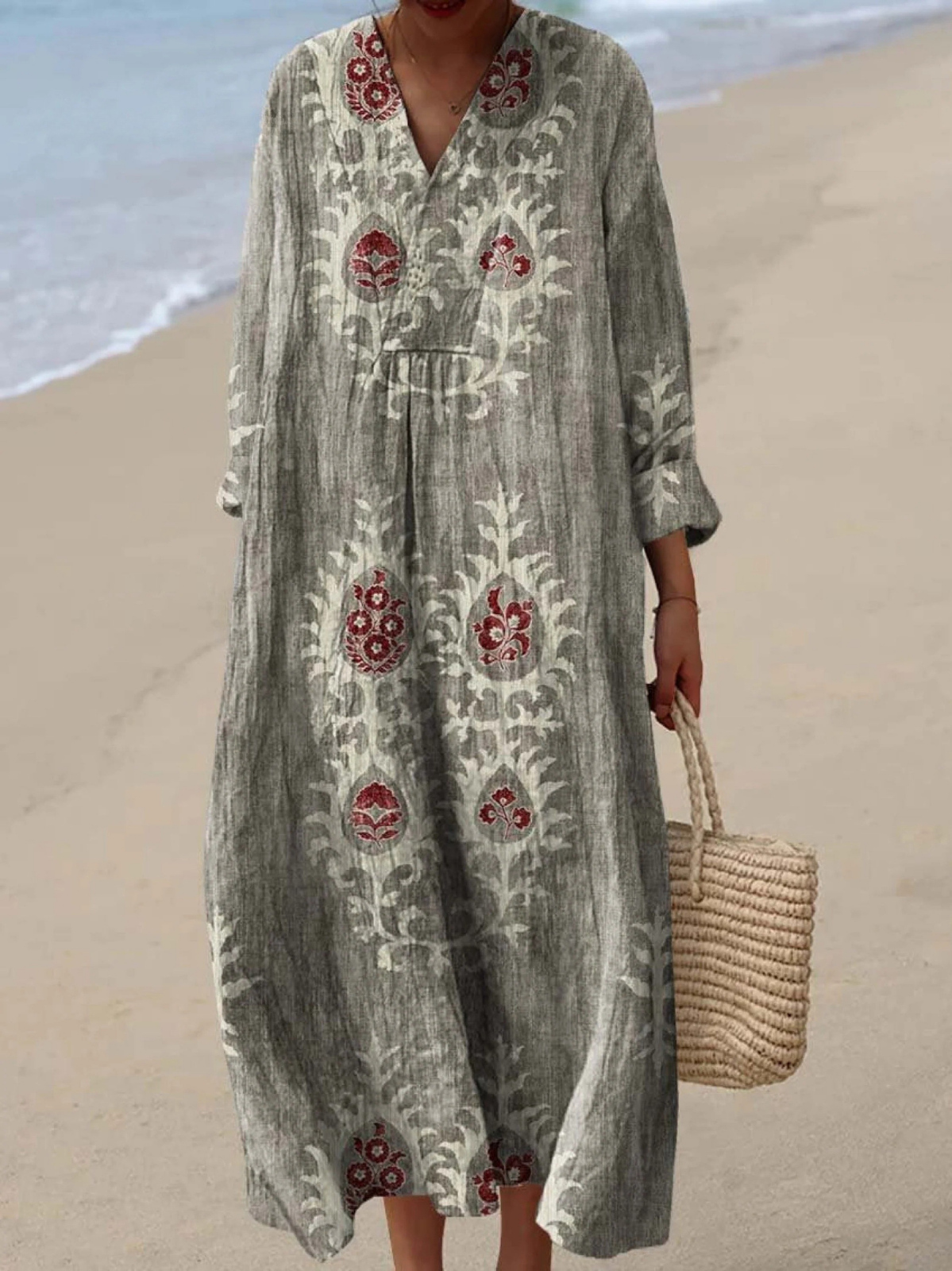 Paisley Print V-Neck Long Sleeve Maxi Dress 6