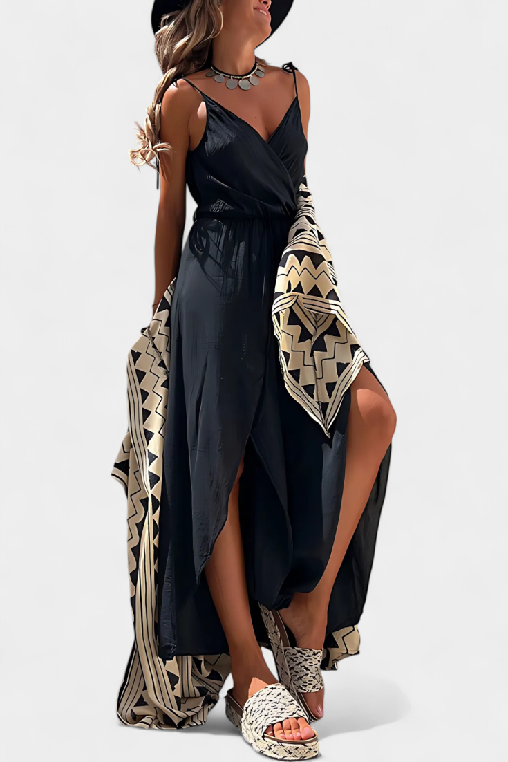 Satin Wrap V-Neck Spaghetti Strap High Split Wide Leg Jumpsuit 6