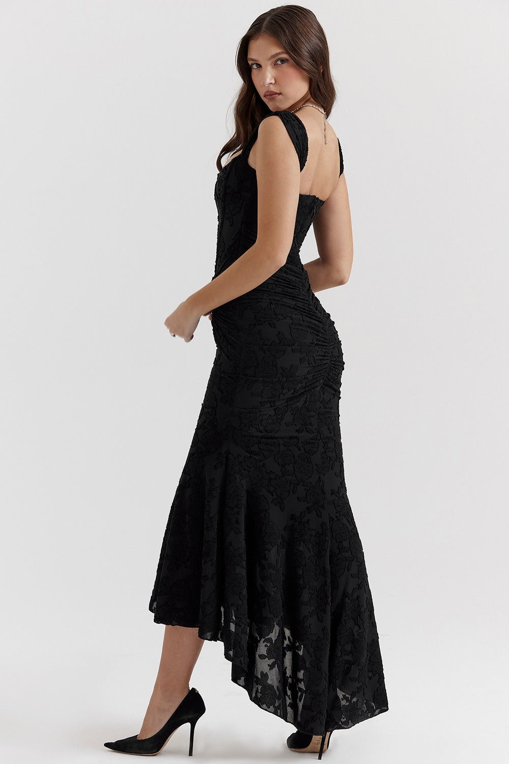 Jacquard Square Neck Corset Ruched Mermaid Gown 29