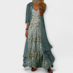 Floral Maxi Slip Dress and Duster Cardigan Two Piece Set