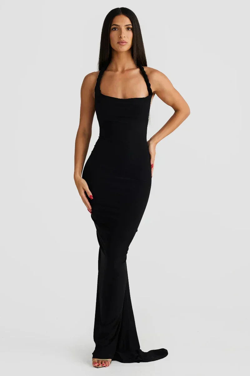 Off Shoulder Fold Over Sleeve Knit Bodycon Floor Length Gown - View 17