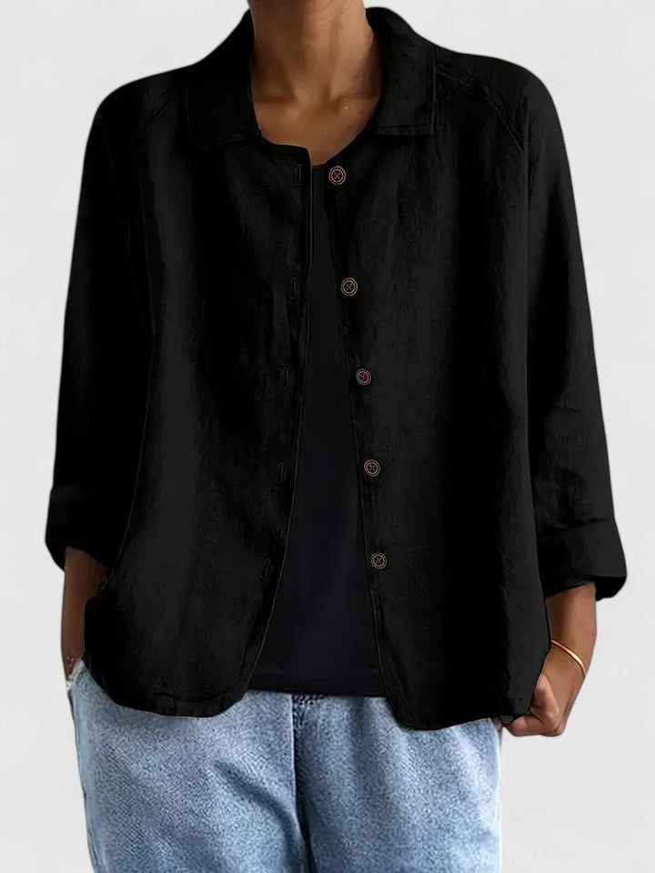 Collared Long Sleeve Button Front Linen Look Shirt 6