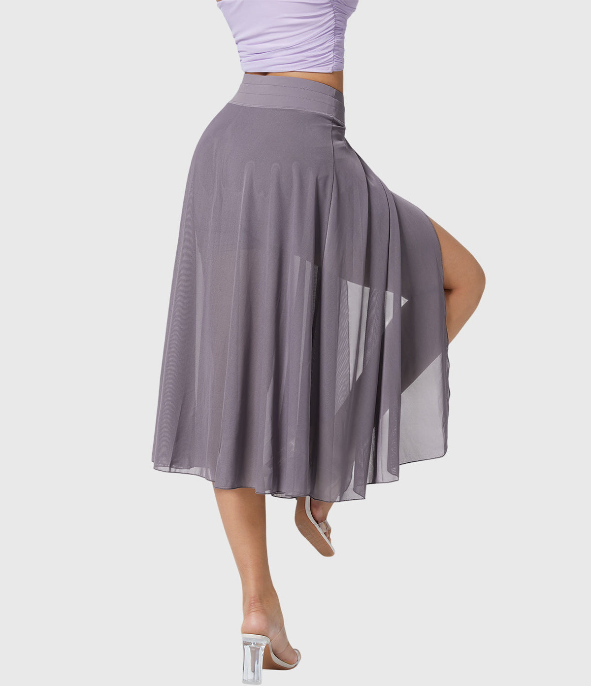 High Waist Drawstring Front Slit A-Line Midi Skirt 9