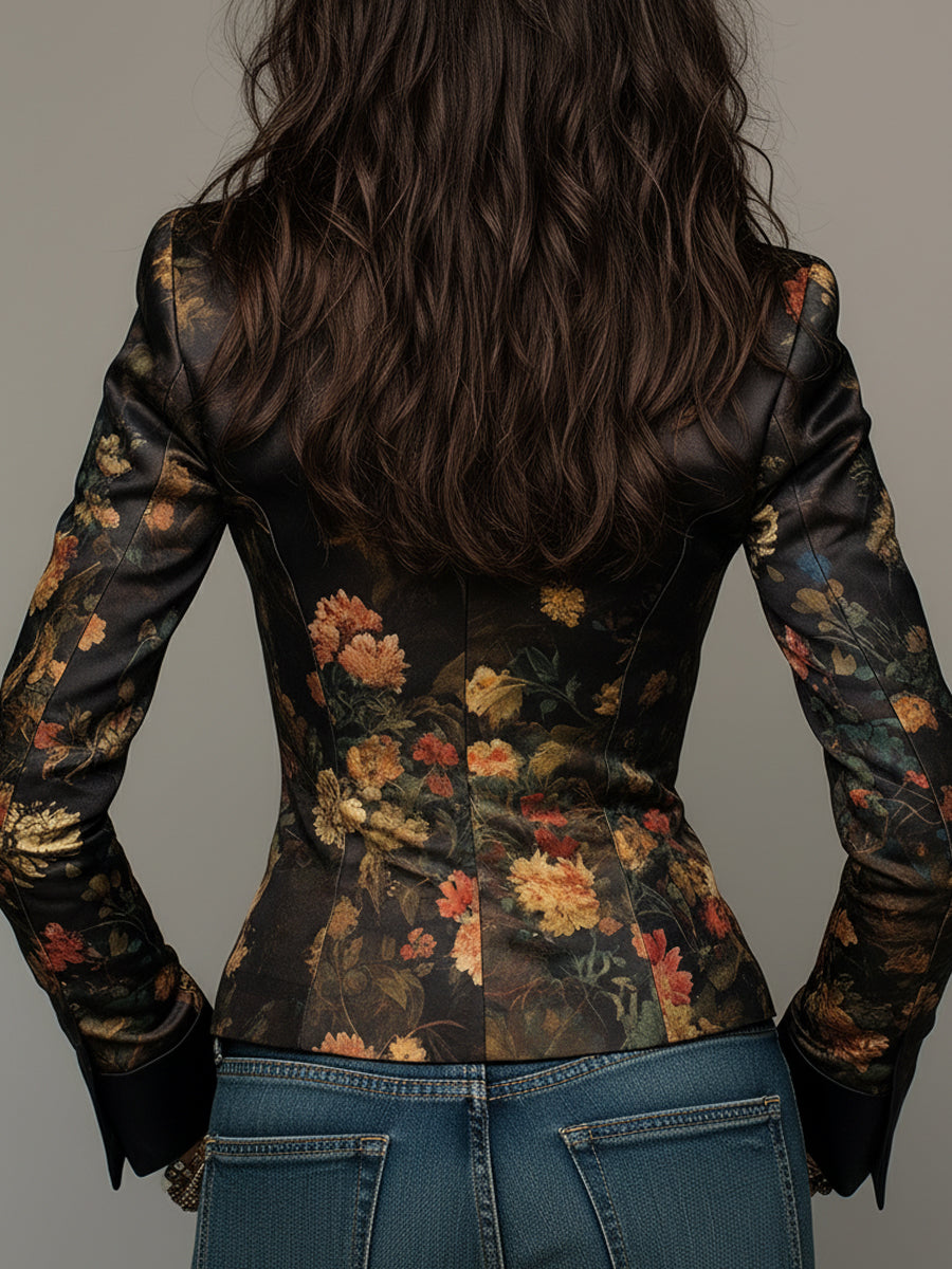 Floral Print Deep V Button Front Fitted Blazer 3