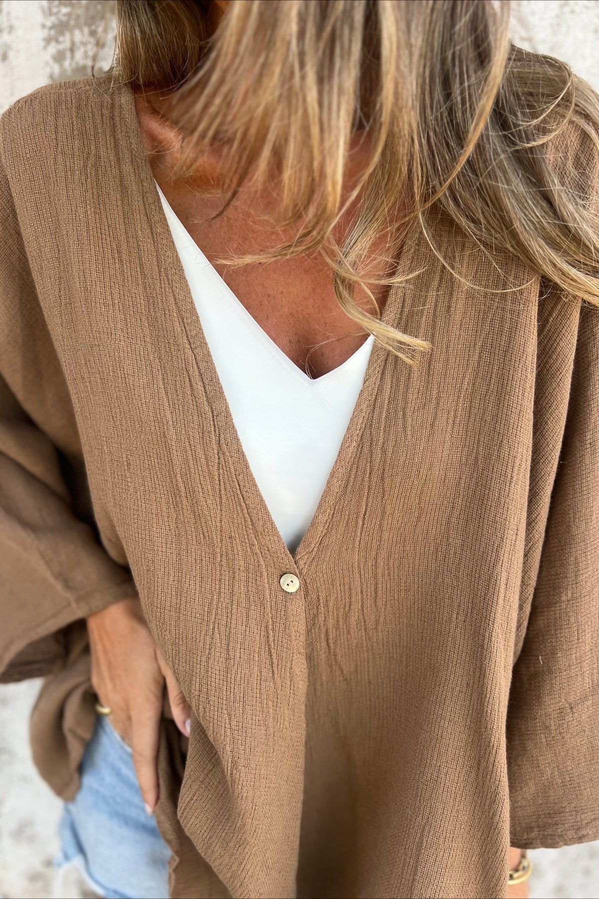 Loose Fit V Neck Long Sleeve Cardigan Brown / S