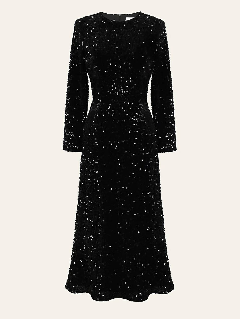 Sequin High Neck Long Sleeve Bodycon Midi Dress - View 7