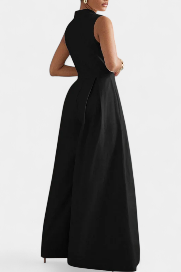 Deep V-Neck Sleeveless Pleated Wide Leg Jumpsuit 4