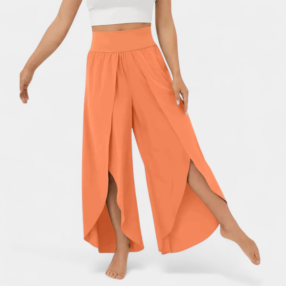 High Waist Split Front Layered Wide Leg Palazzo Pants 6