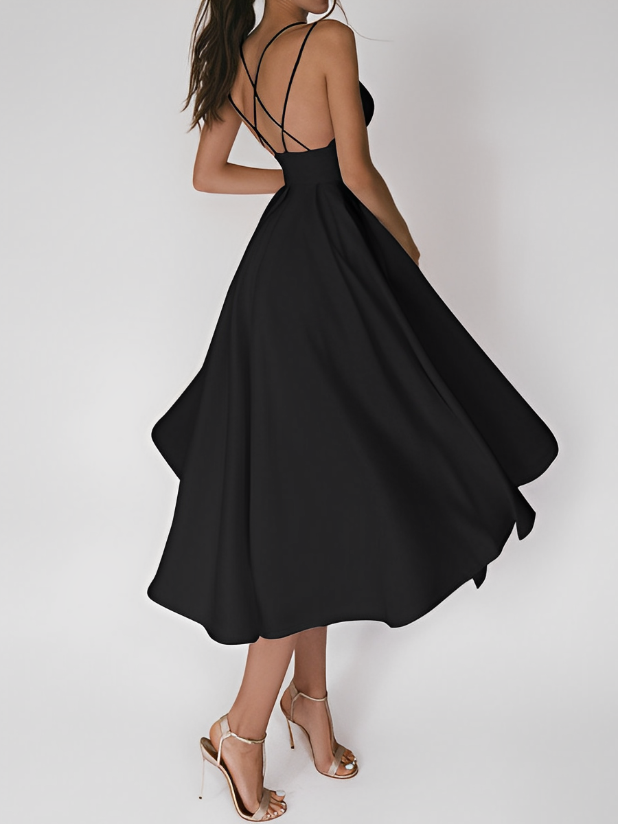 Spaghetti Strap Cross Back Fit and Flare A-Line Midi Dress - View 6
