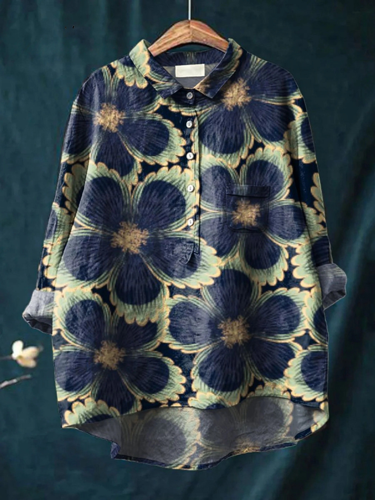 Floral Collared Long Sleeve Button Front Shirt
