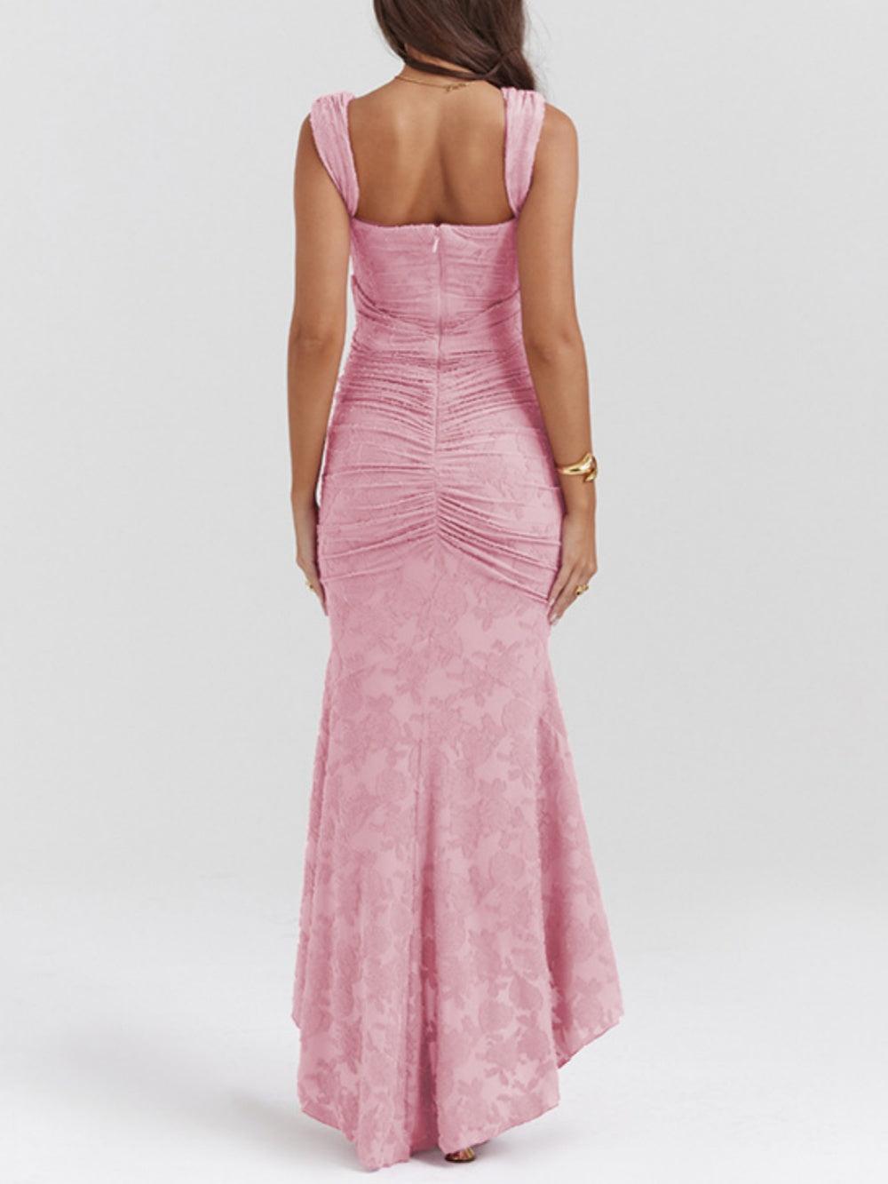 Square Neck Corset Bodice Lace High Low Fishtail Maxi Dress 13