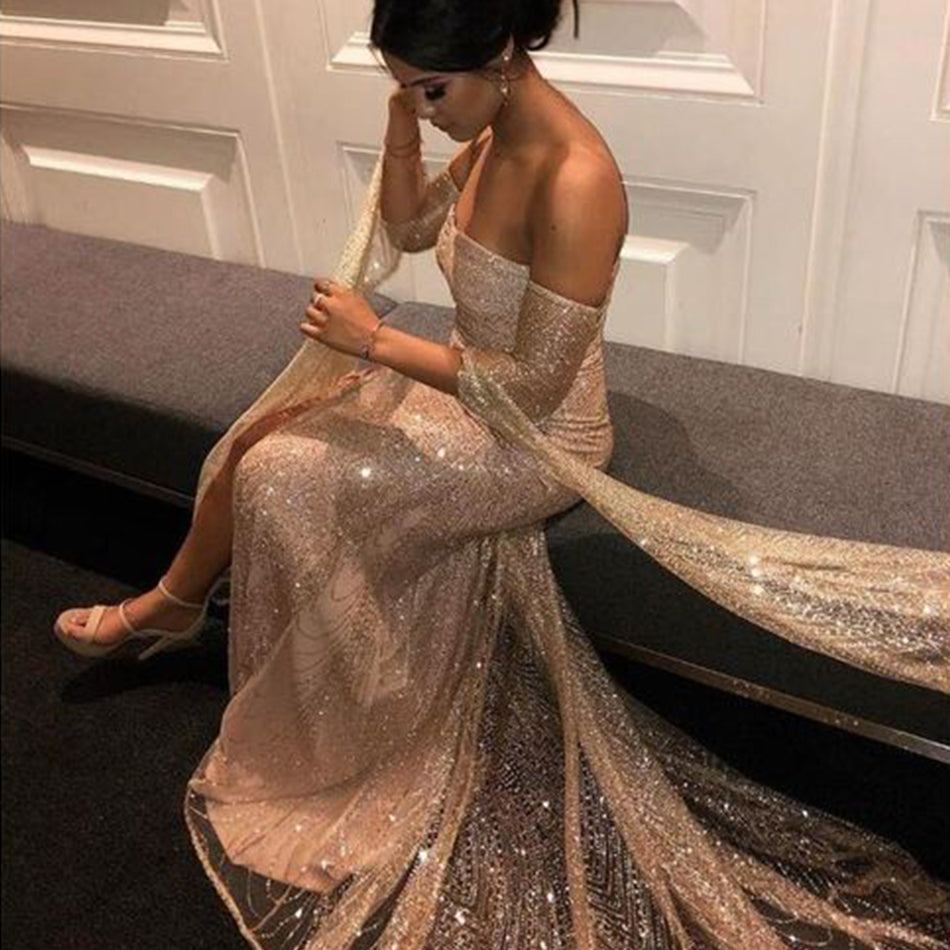 Sequin Strapless Sweetheart Mesh Cut Out Off Shoulder Maxi Gown - View 2