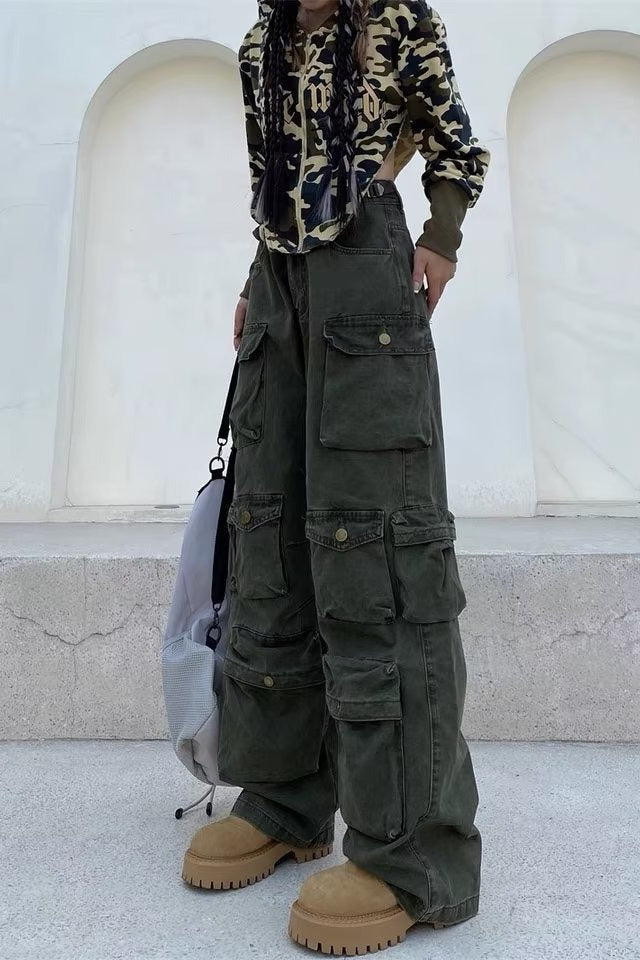 Multi-Pocket Wide Leg Cargo Slim Straight Cargo Pants