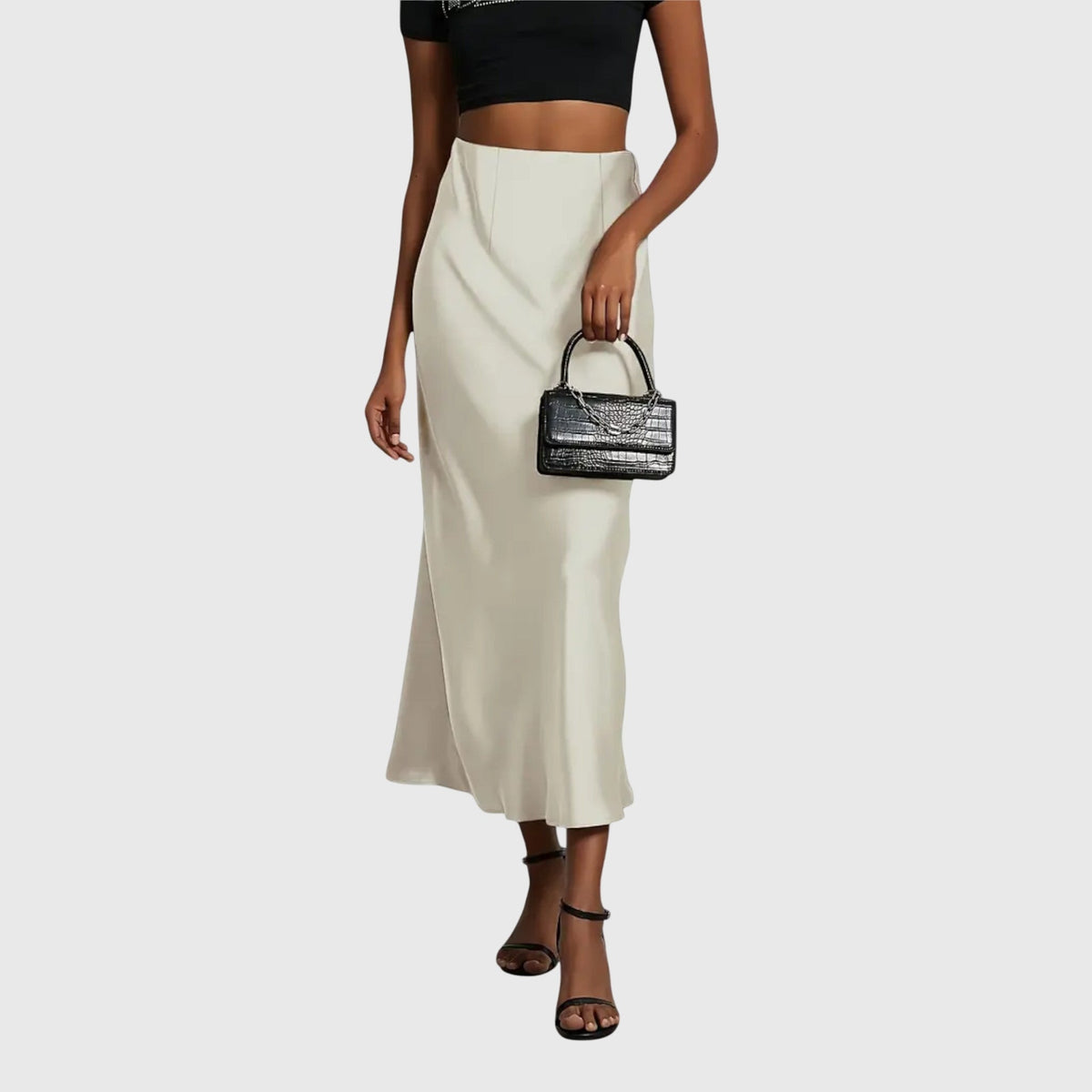 High Waist Satin Fishtail Midi Skirt 2