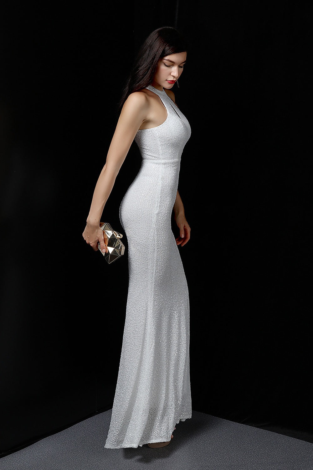 Sequin Halter Neck Keyhole Mermaid Gown - View 7