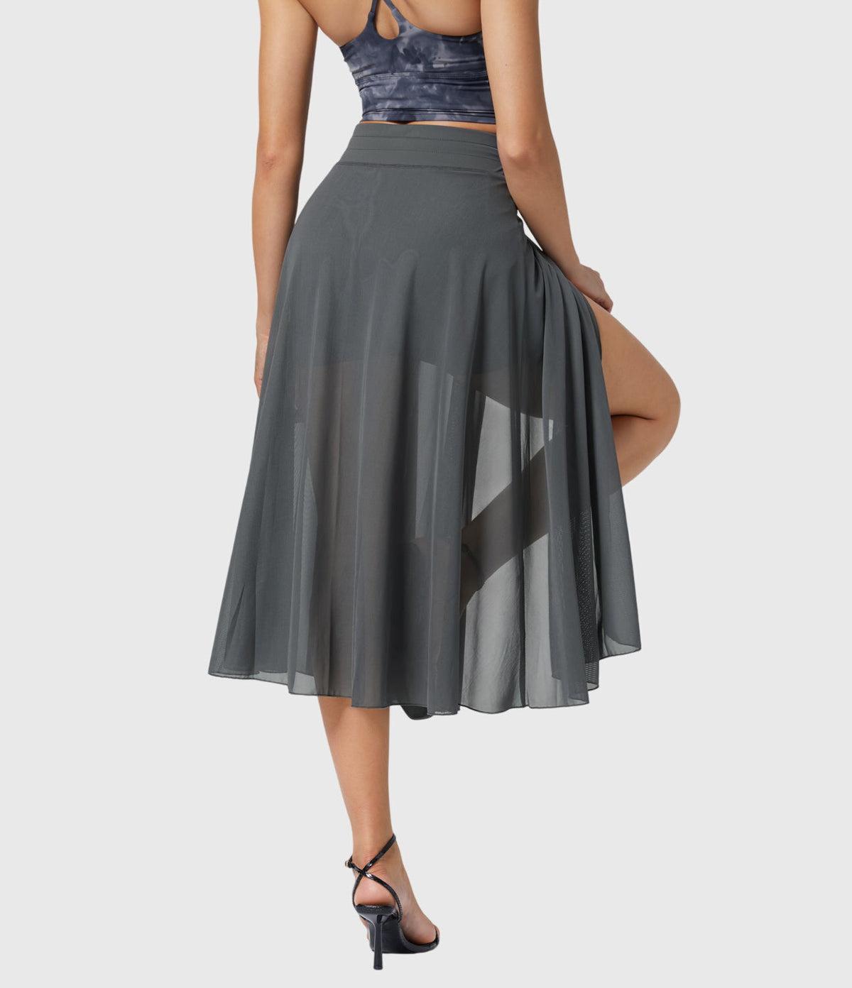 High Waist Drawstring Front Slit A-Line Midi Skirt 33