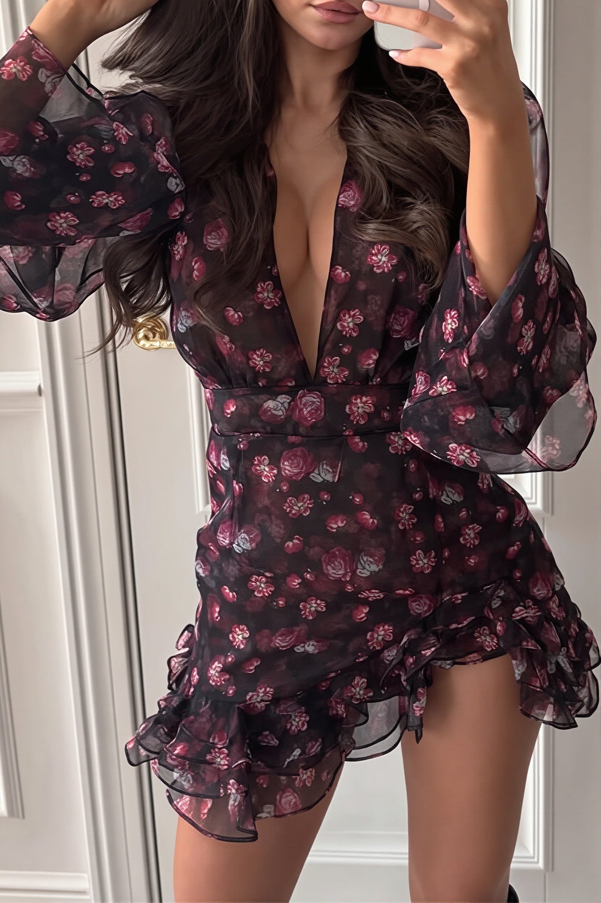 Chiffon Deep V-Neck Maxi Dress - View 3