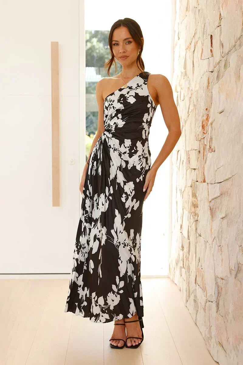Floral One Shoulder Ruched Twist Front Maxi Dress 4