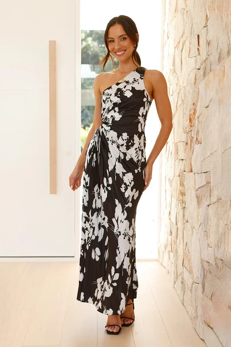Floral One Shoulder Ruched Twist Front Maxi Dress 5