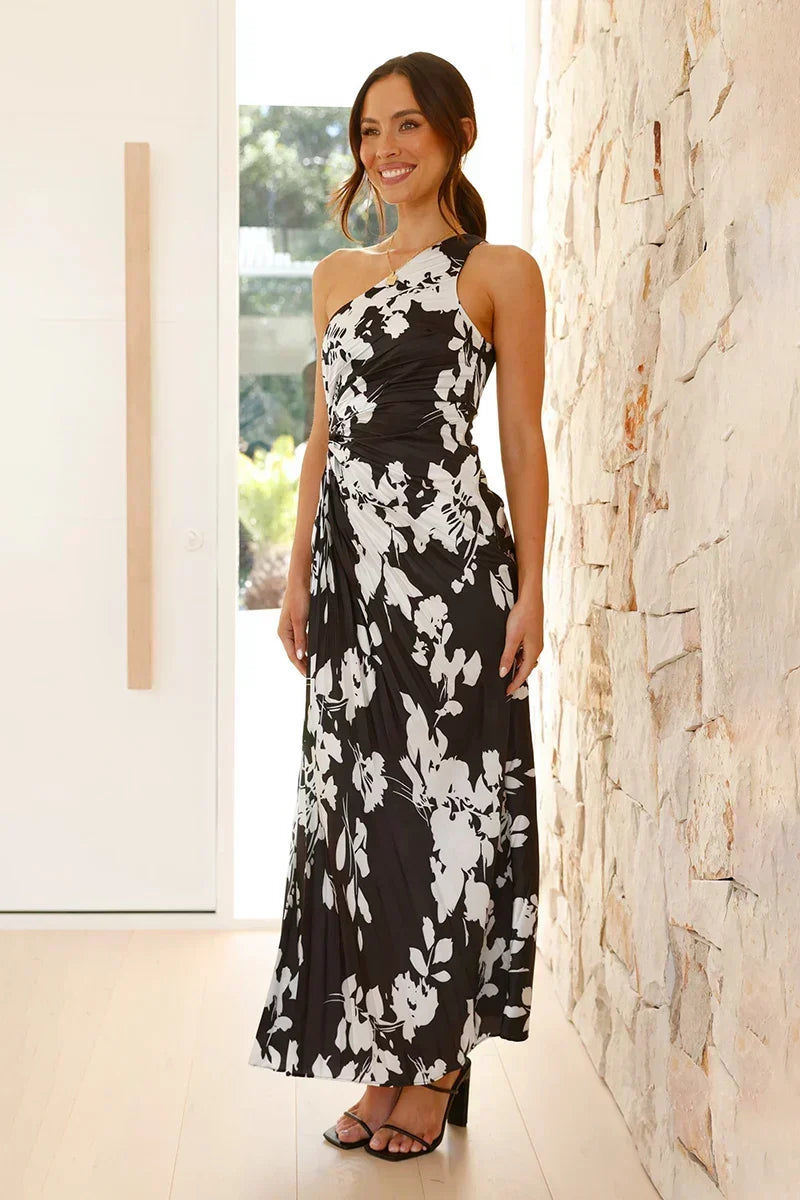 Floral One Shoulder Ruched Twist Front Maxi Dress 6