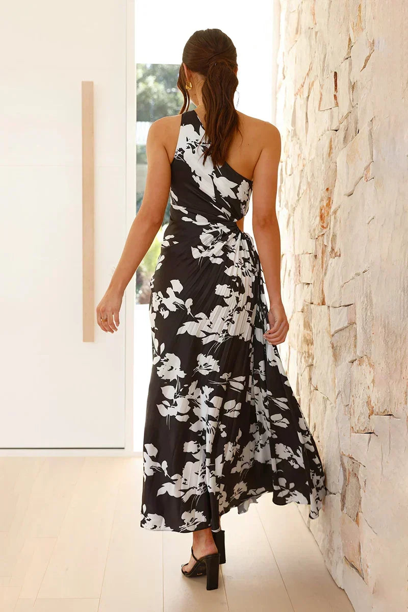 Floral One Shoulder Ruched Twist Front Maxi Dress 8