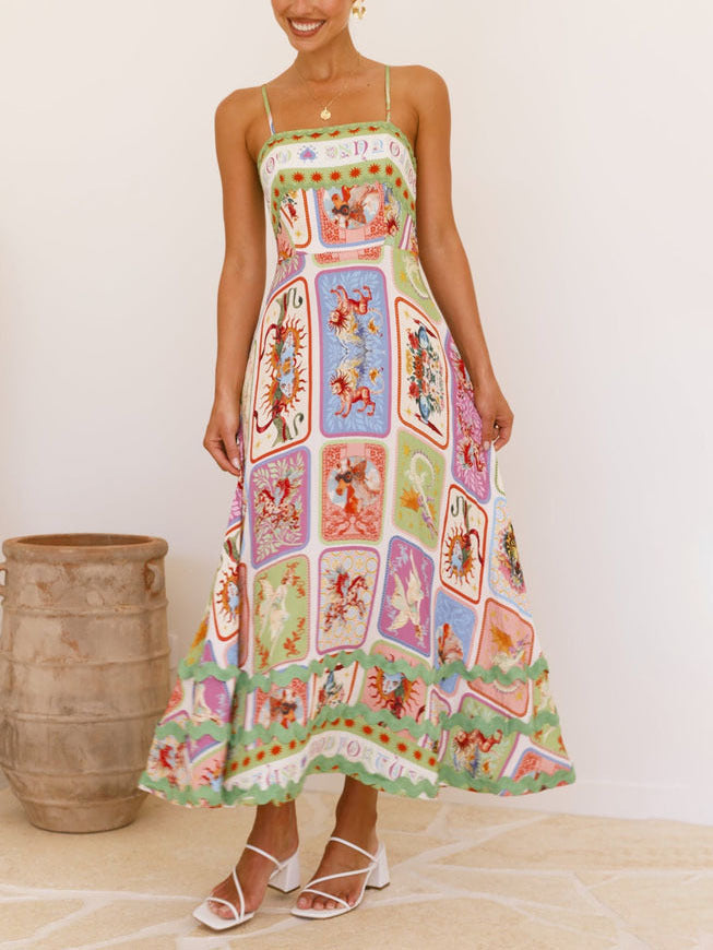 Unique Painted Print Sleeveless Lace Maxi Dress - View 5