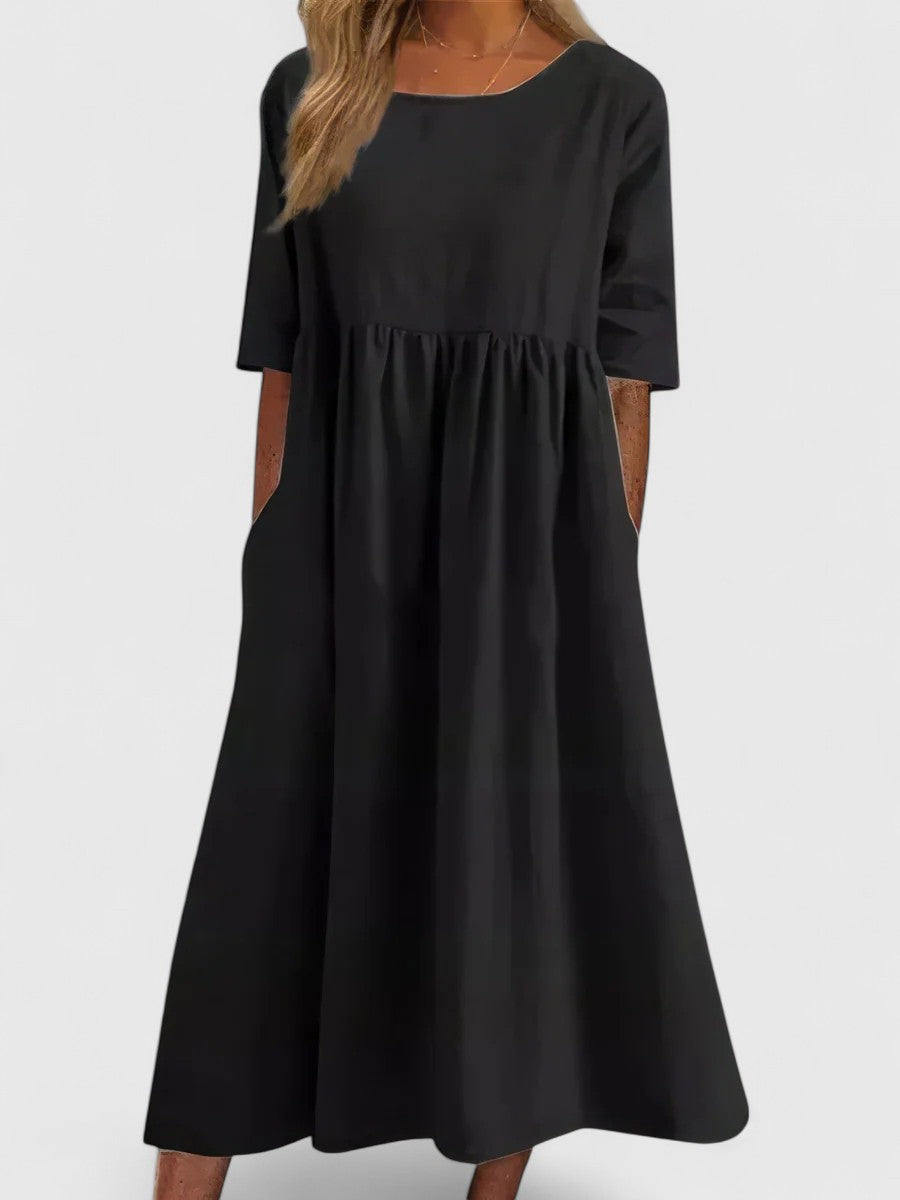 Scoop Neck Short Sleeve Pocket A-Line Midi Dress 5