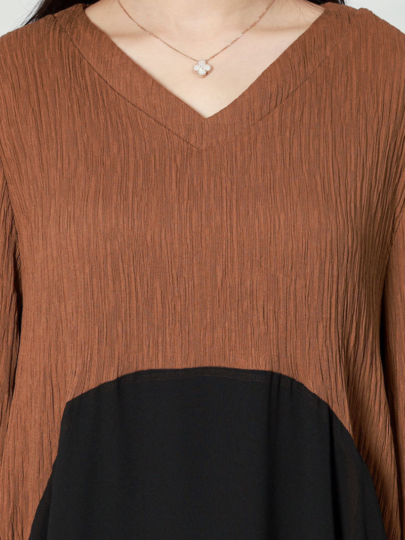 V-Neck Long Sleeve Chiffon Layered Loose Midi Dress - View 7