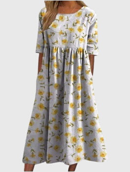 Floral Round Neck Half Sleeve Pocket Maxi Dress 8