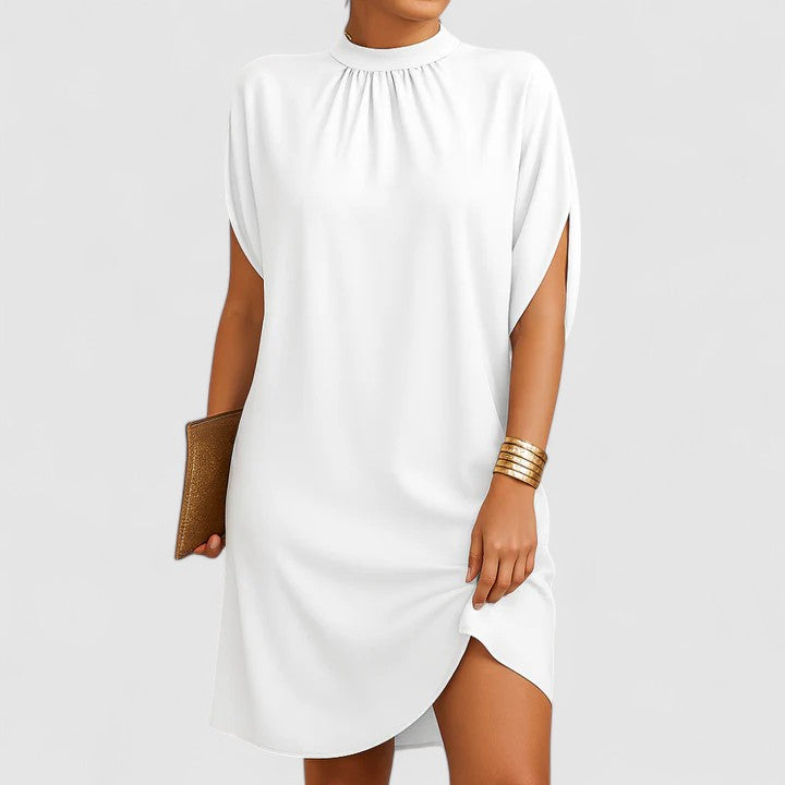 Ruched Mock Neck Sleeveless Shift Dress 3
