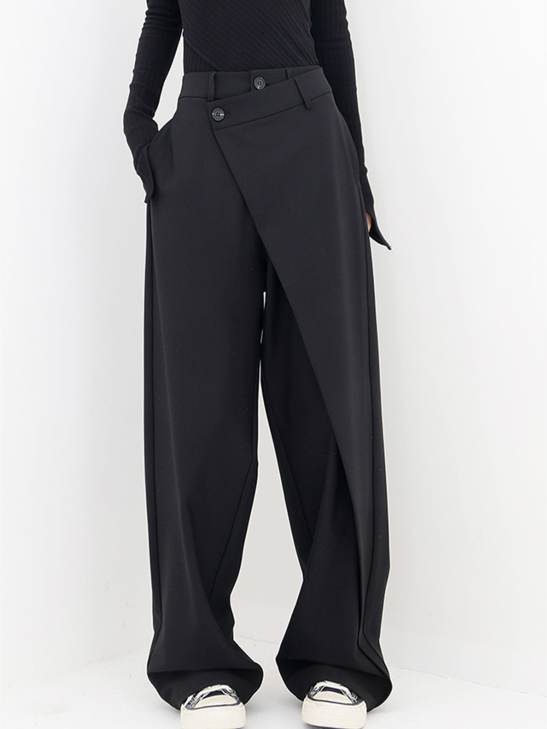 High Waist Asymmetric Wrap Wide Leg Trousers