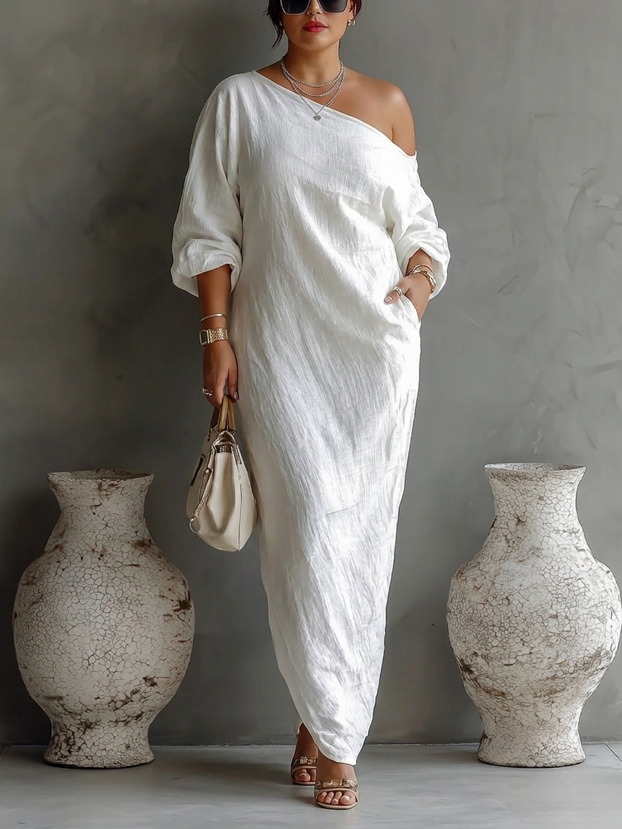 One Shoulder Long Sleeve Relaxed Maxi Dress