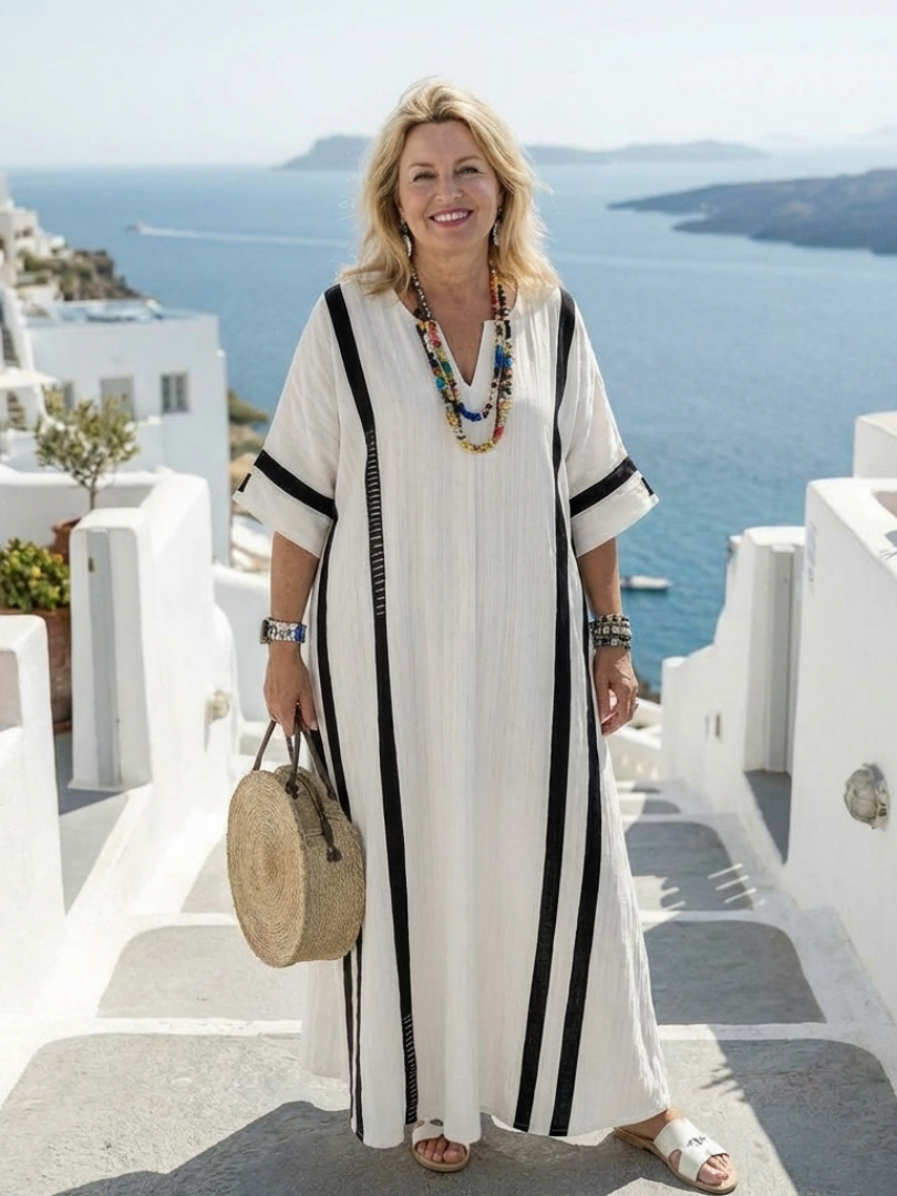 Contrast Stripe V-Neck Kaftan Maxi Dress 3