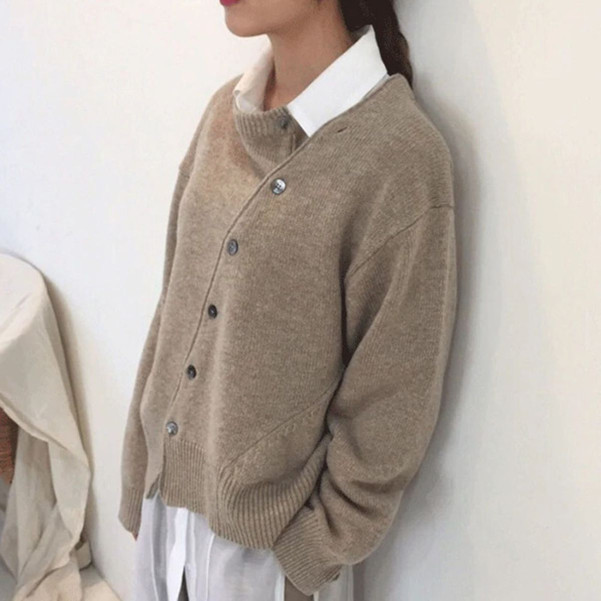 Crew Neck Drop Shoulder Button Front Knit Cardigan 3
