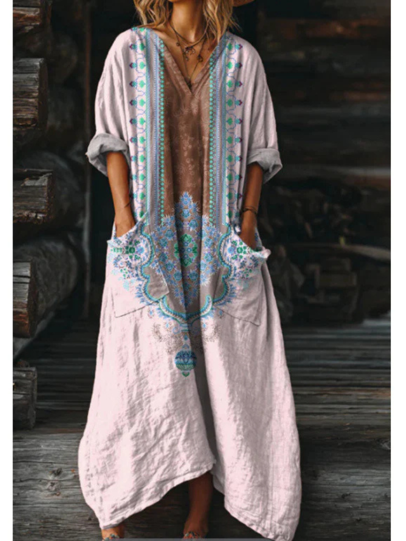 Paisley Floral Long Sleeve Round Neck Maxi Dress 3