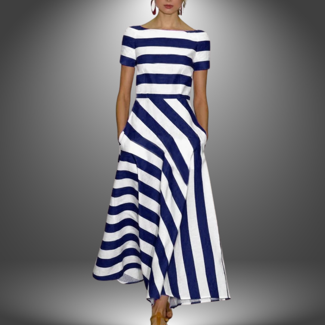 Striped Strapless Flowing A-Line Maxi Dress 4