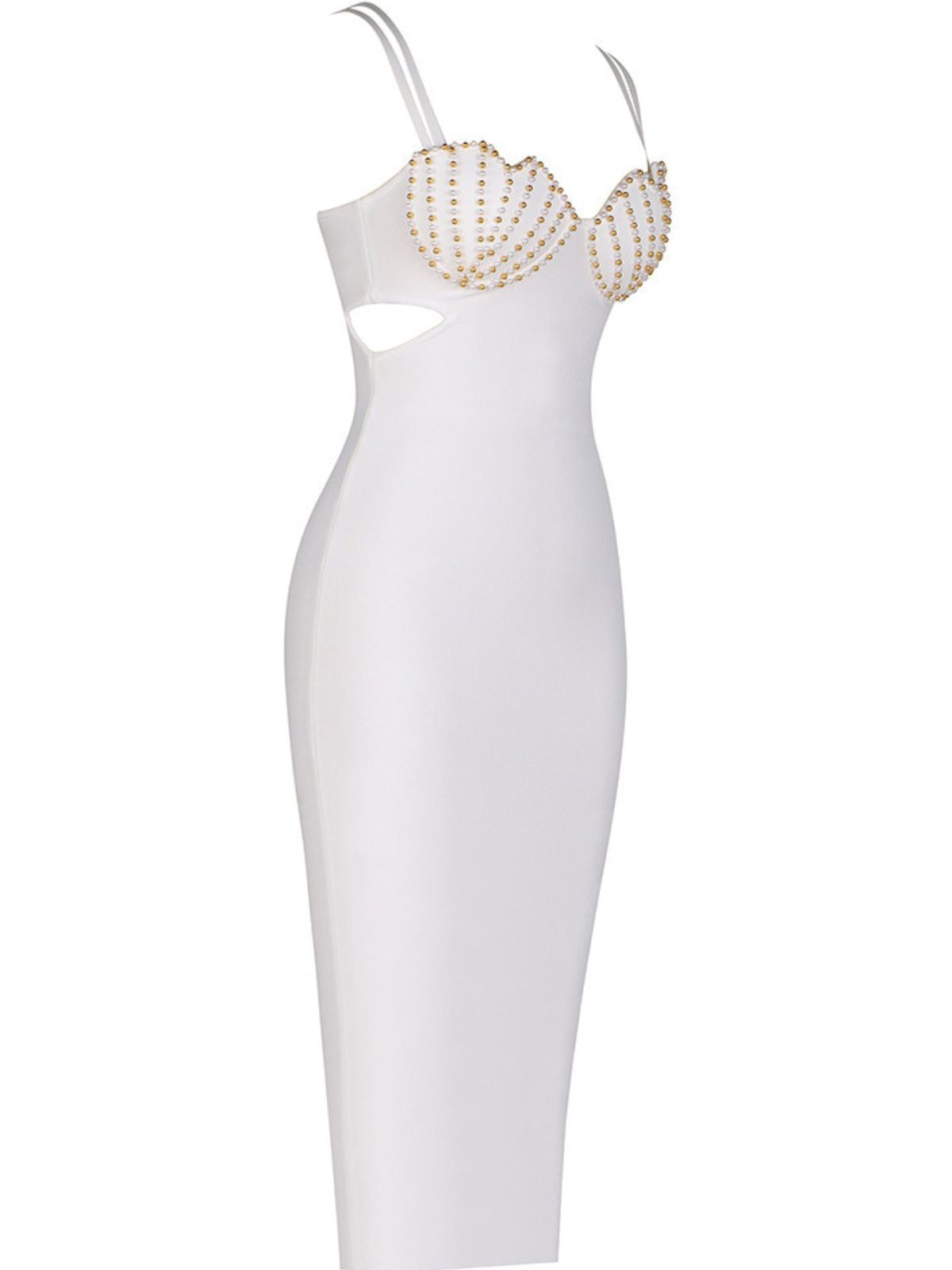 Beaded Scallop Cup Double Strap Waist Cut Out Bandage Midi Dress - View 7